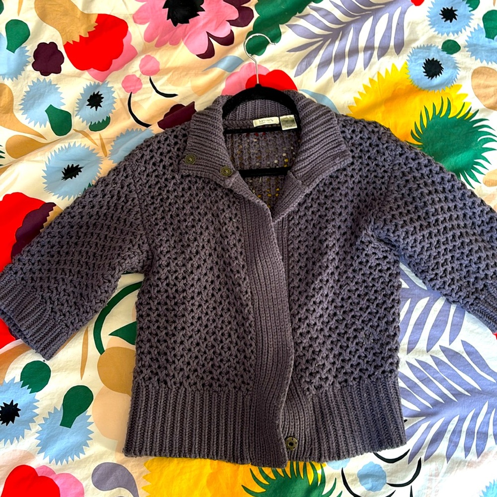 Chunky purple snap cardigan sweater